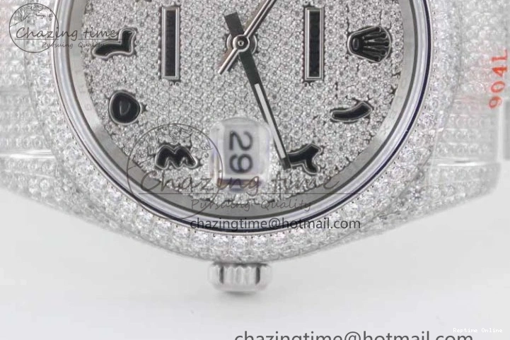 0212 Datejust 41 SS Full Diamonds TWF 1:1 Best Edition Arabic Markers Dial on Bracelet A Sporty 2395